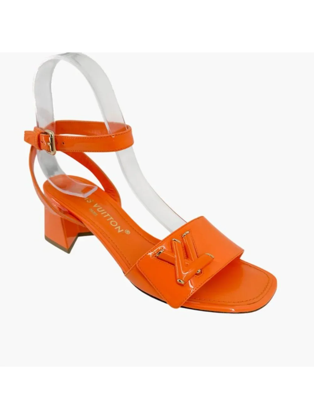 Louis Vuitton Shake LV Turnlock Sandals Orange Patent Leather Size 37 US 7 Logo